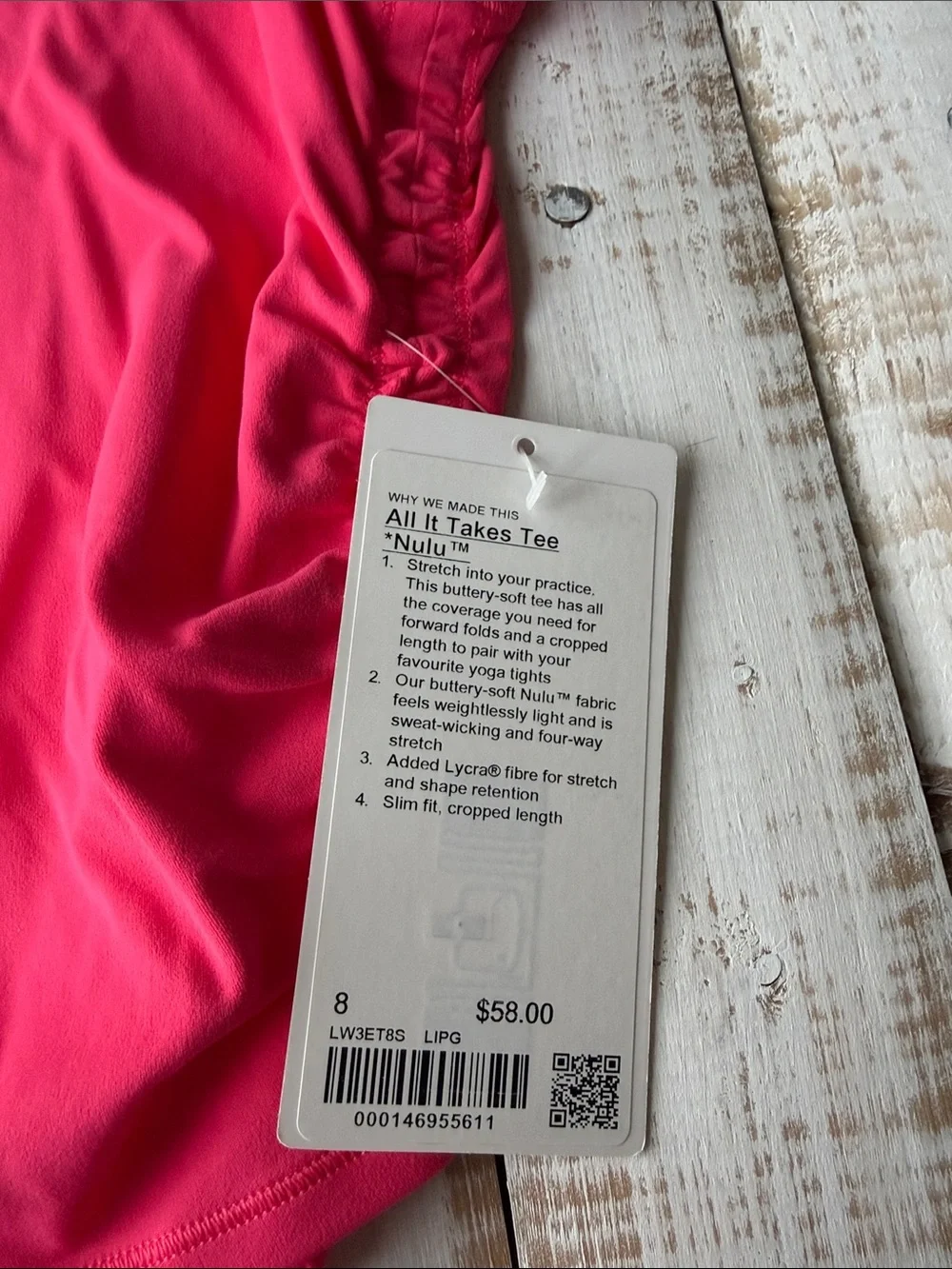 Lululemon All It takes Tee Nulu Size 8 Lipgloss NWT